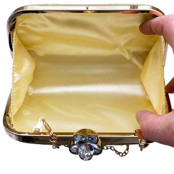NWT Sparkly Gold Glitter Clutch Crossbody Shoulder Bag Hardshell Evening Purse - Picture 5 of 5